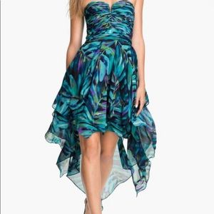 Adrianna Papell green high low dress S